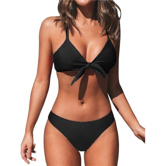 Women's Two Piece Bikini Set Floral Print Knot Bunny Tie - Picture 1 of 7